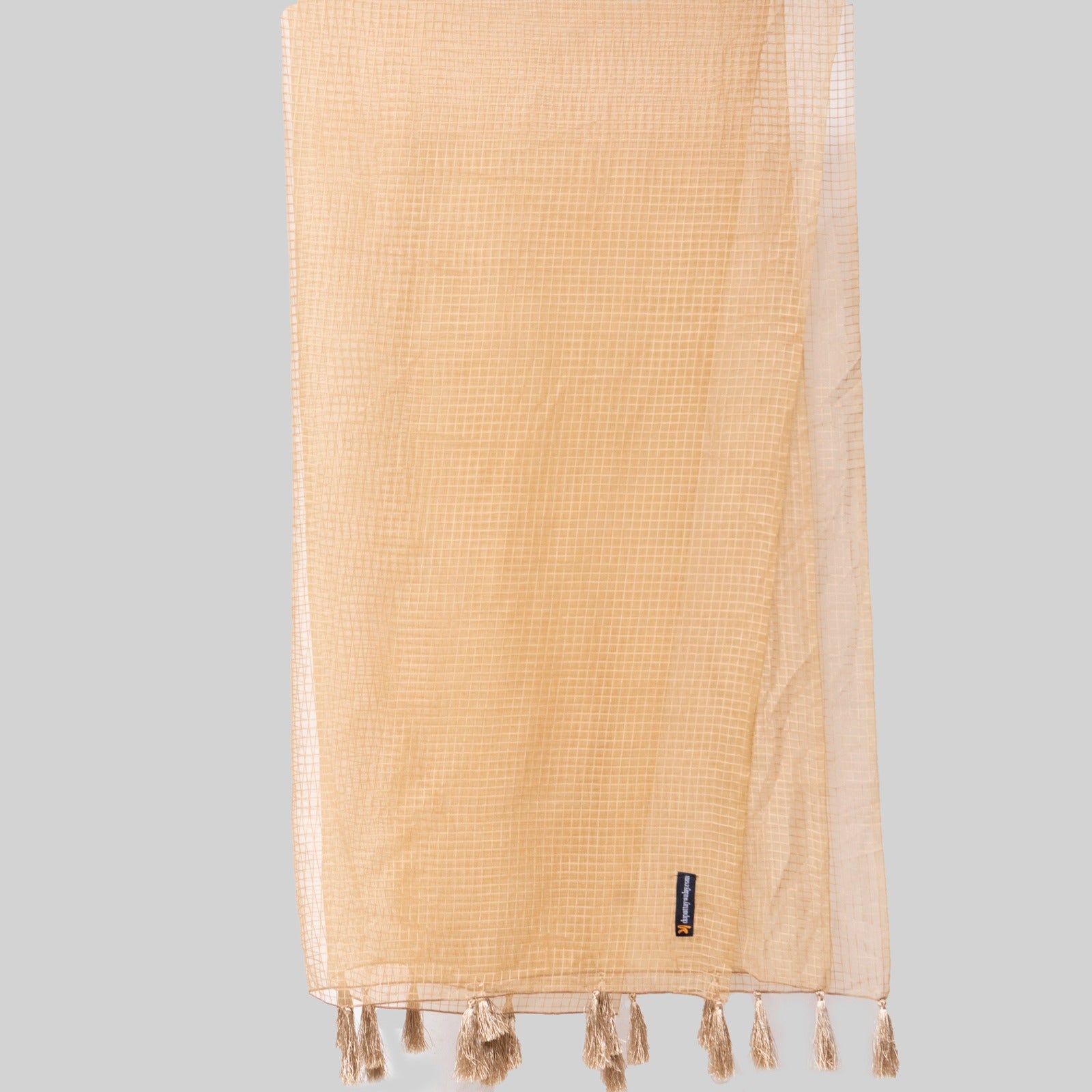 Organza Camel Brown Checkered with Tussle Dupatta