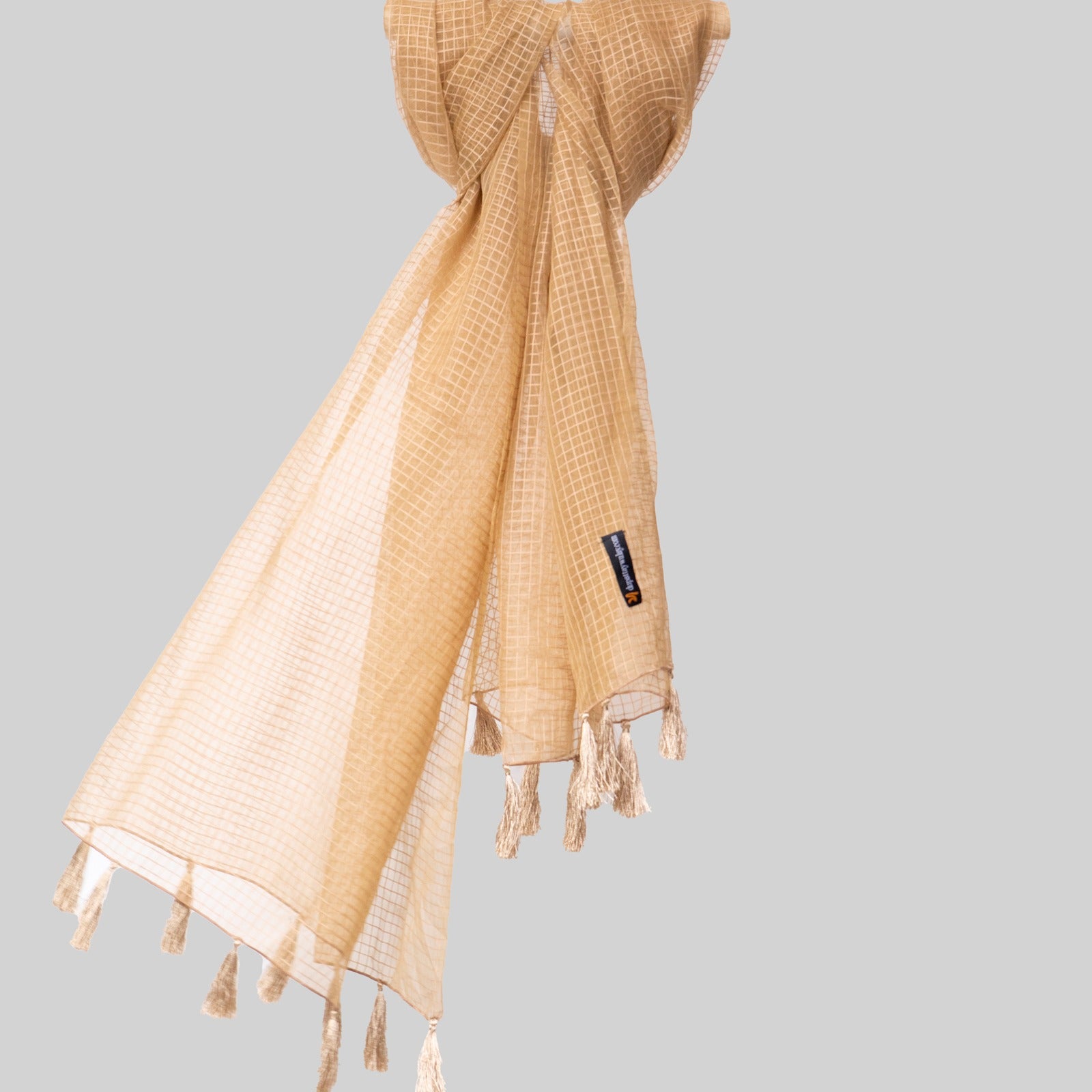 Organza Camel Brown Checkered with Tussle Dupatta