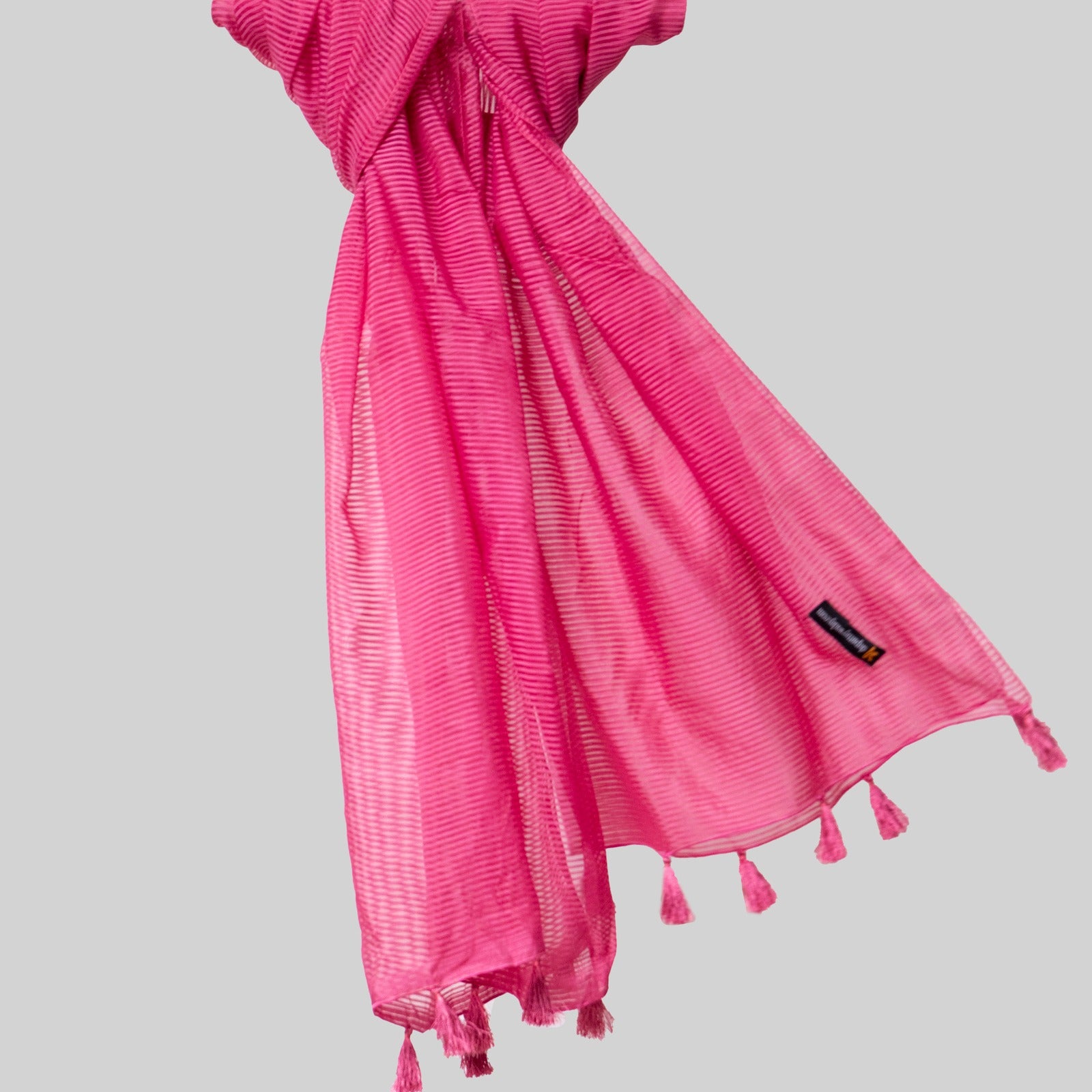 Organza Shocking Pink Striped with Tussle Dupatta