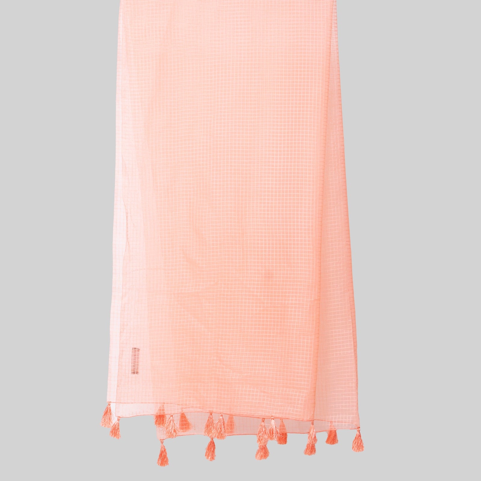 Organza Peach Checkered with Tussle Dupatta