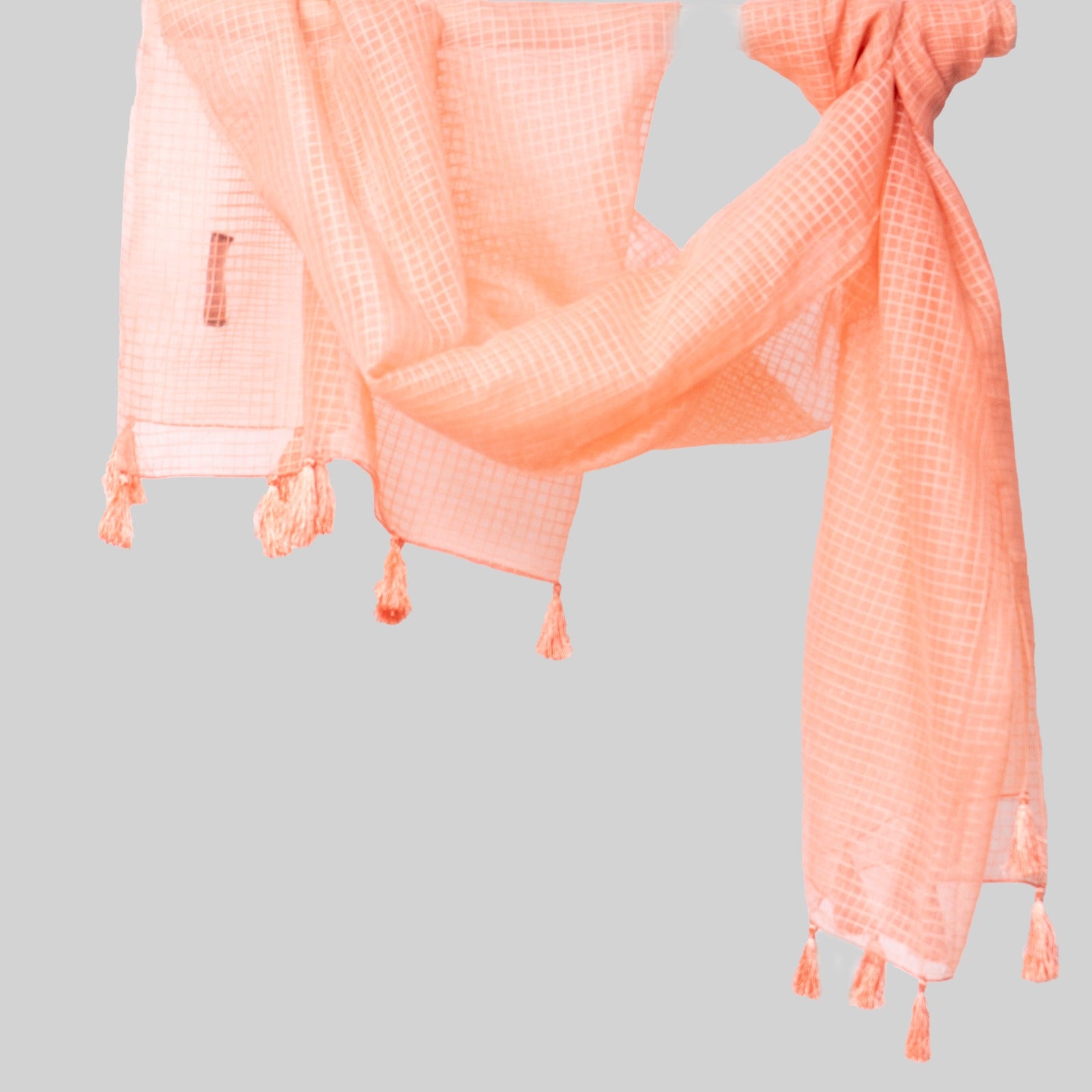 Organza Peach Checkered with Tussle Dupatta
