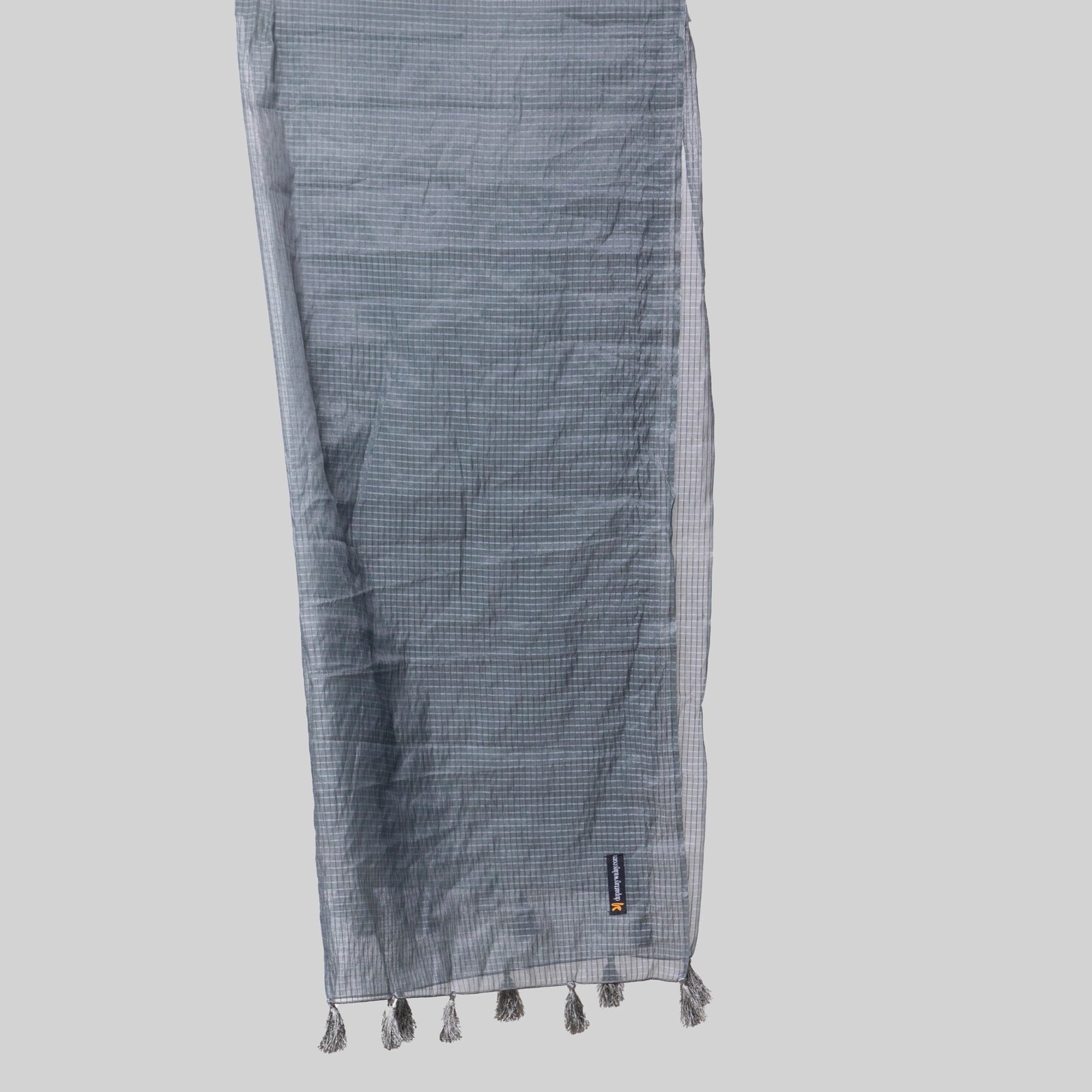 Organza Charcoal Gray Checkered with Tussle Dupatta