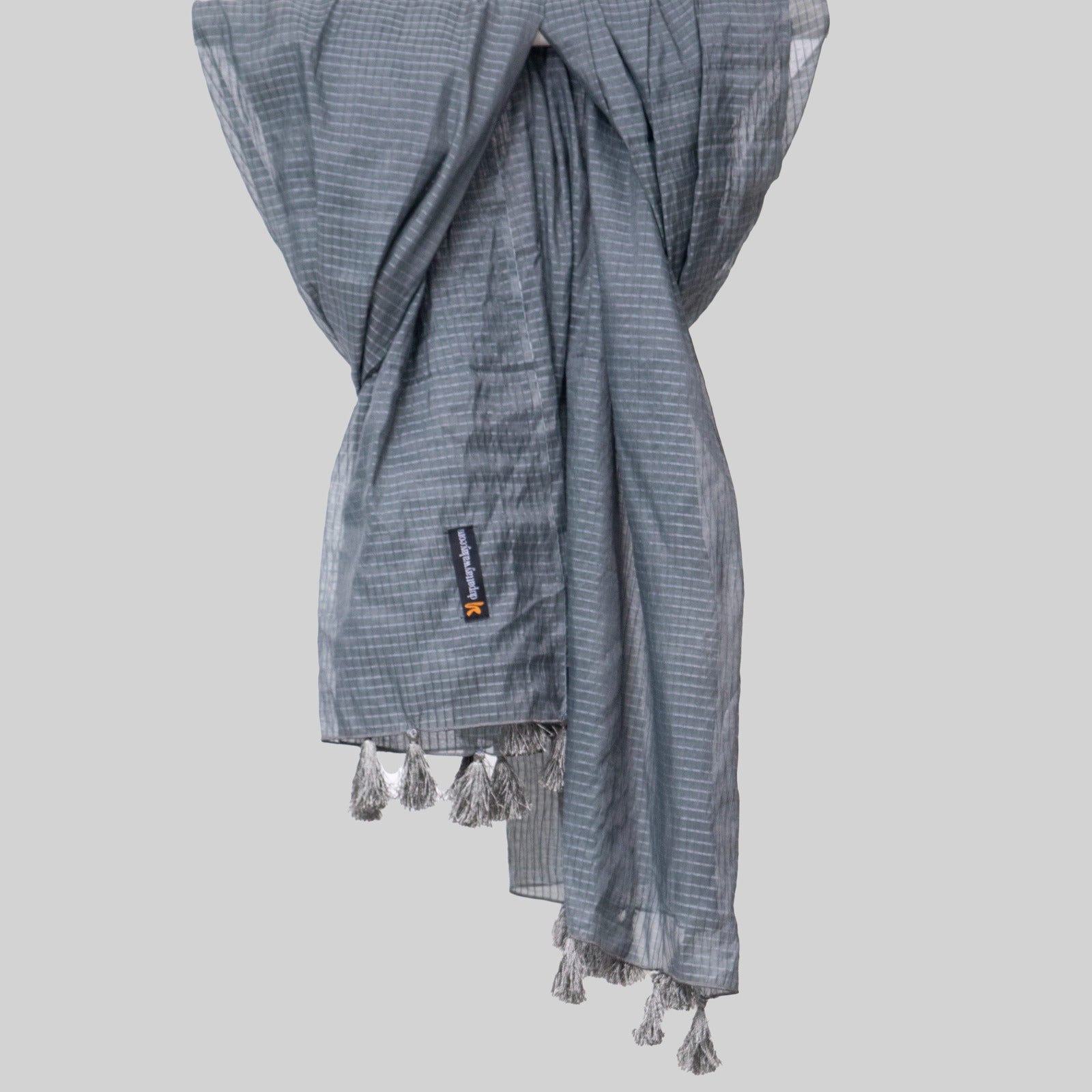 Organza Charcoal Gray Checkered with Tussle Dupatta