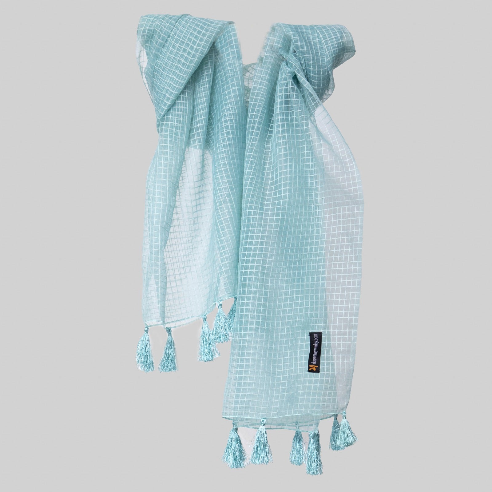 Organza Ocean Blue Checkered with Tussle Dupatta