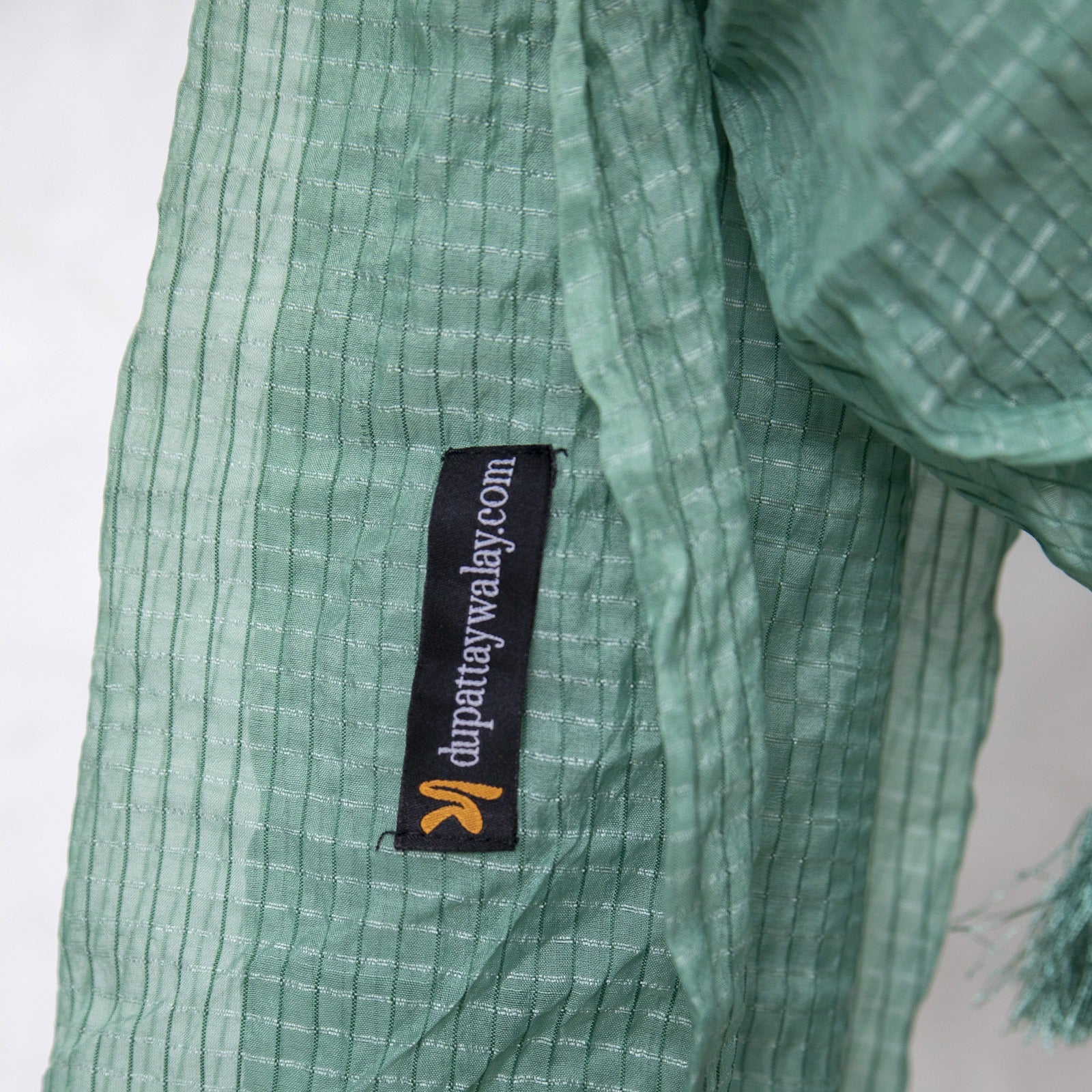 Organza Sea Green Checkered with Tussle Dupatta