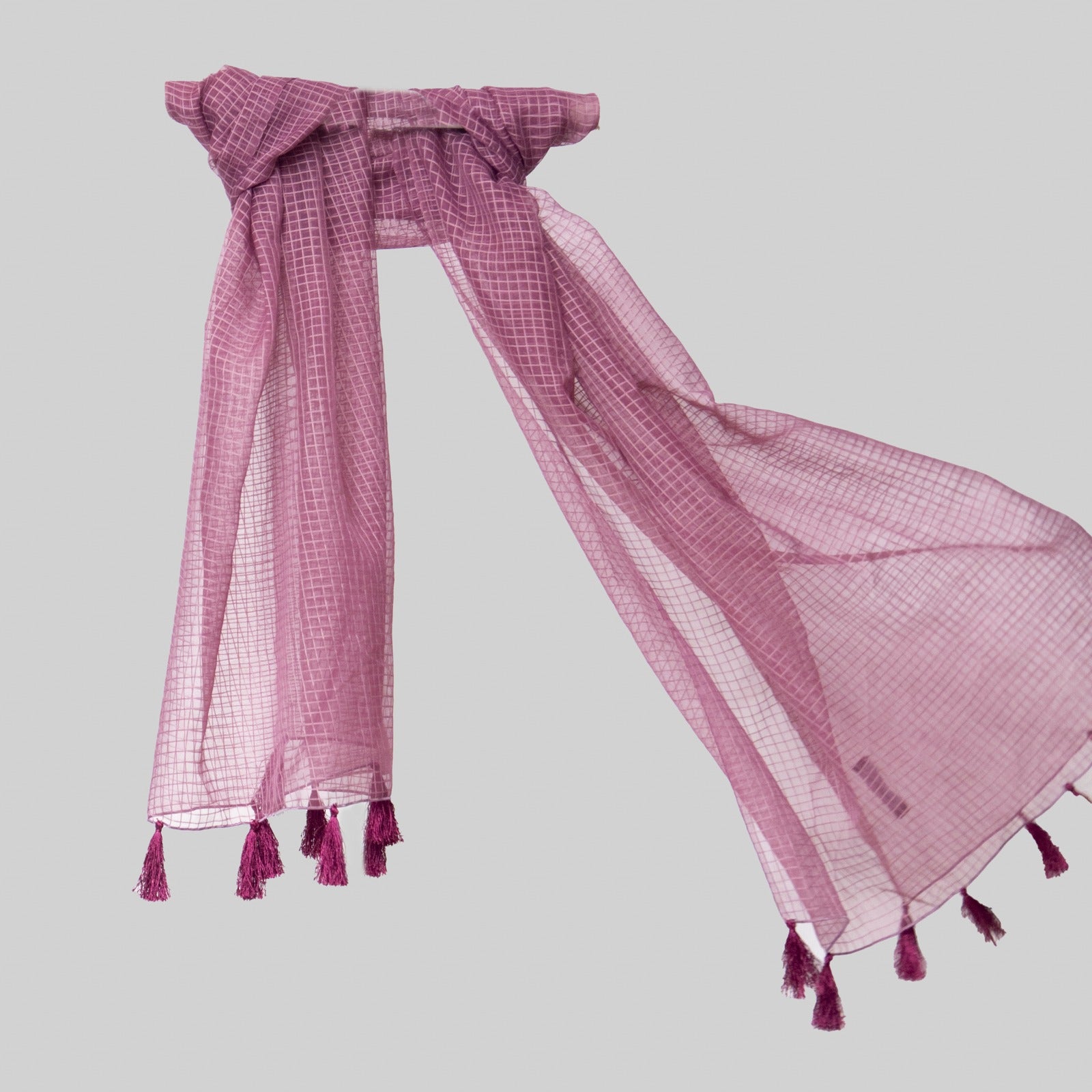 Organza Plum Checkered with Tussle Dupatta