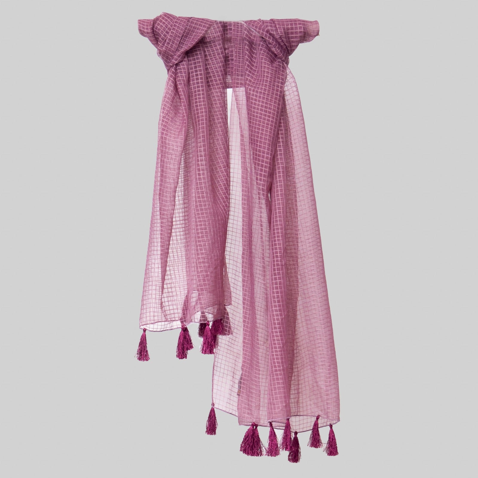 Organza Plum Checkered with Tussle Dupatta