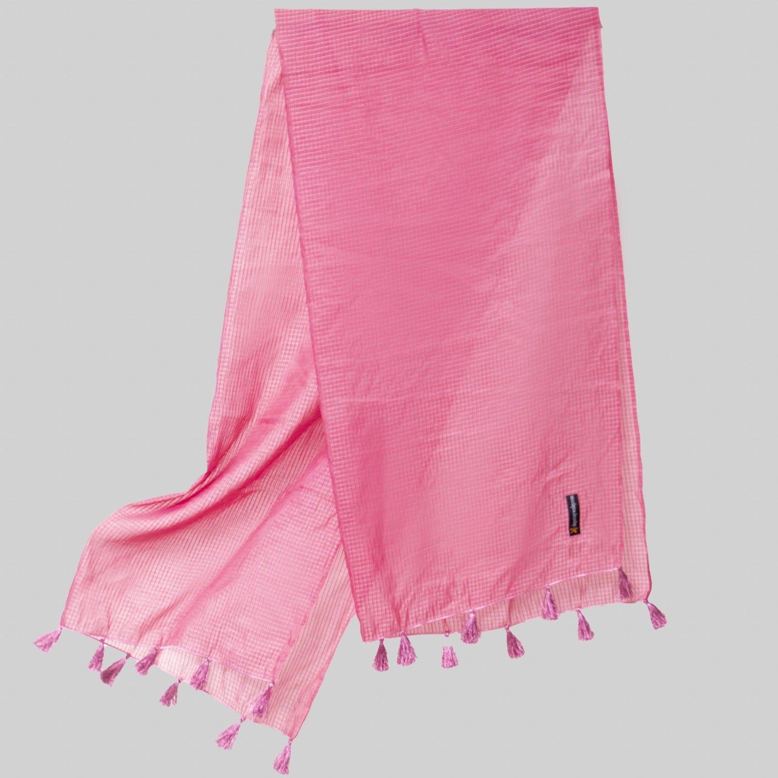 Organza T Pink Checkered with Tussle Dupatta
