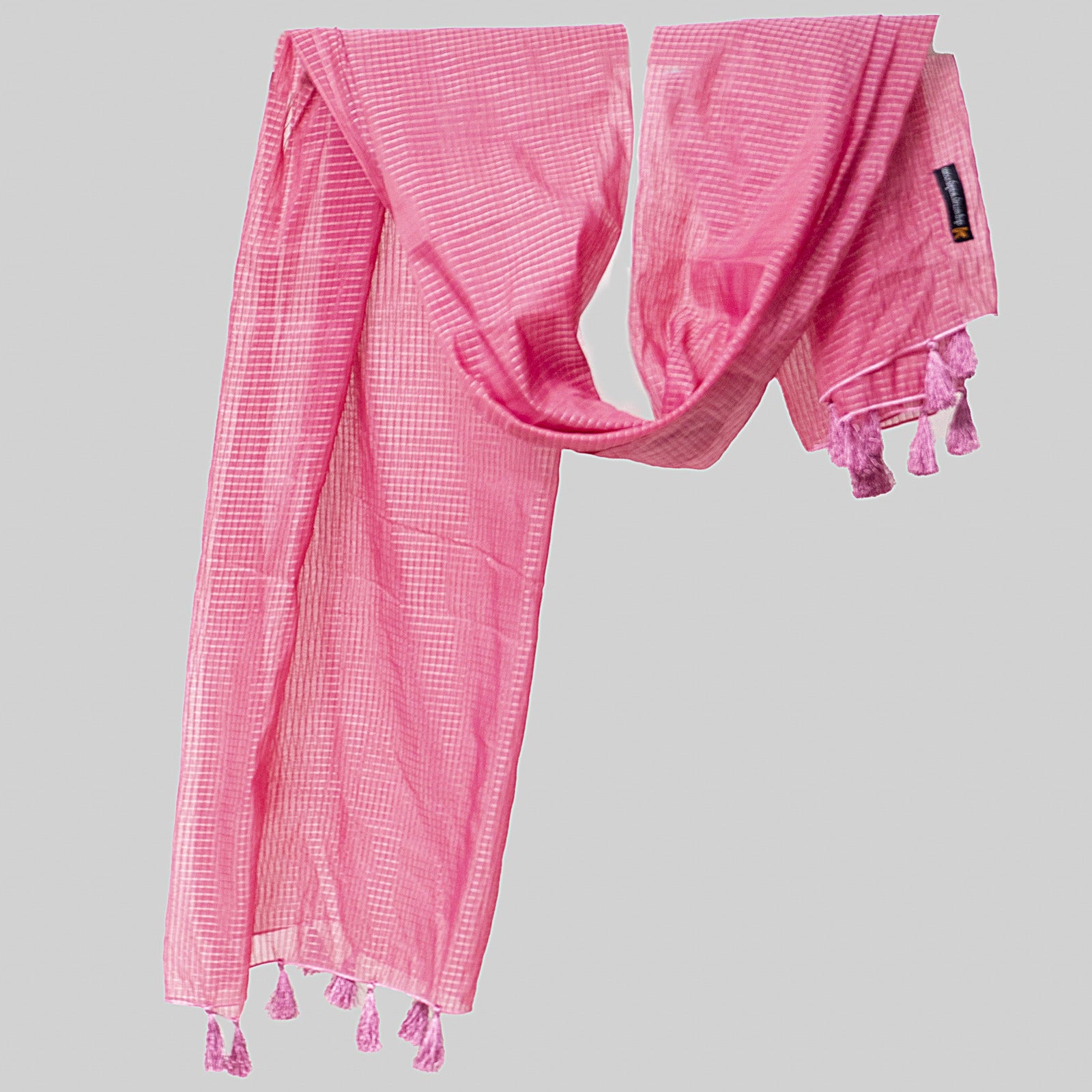 Organza T Pink Checkered with Tussle Dupatta