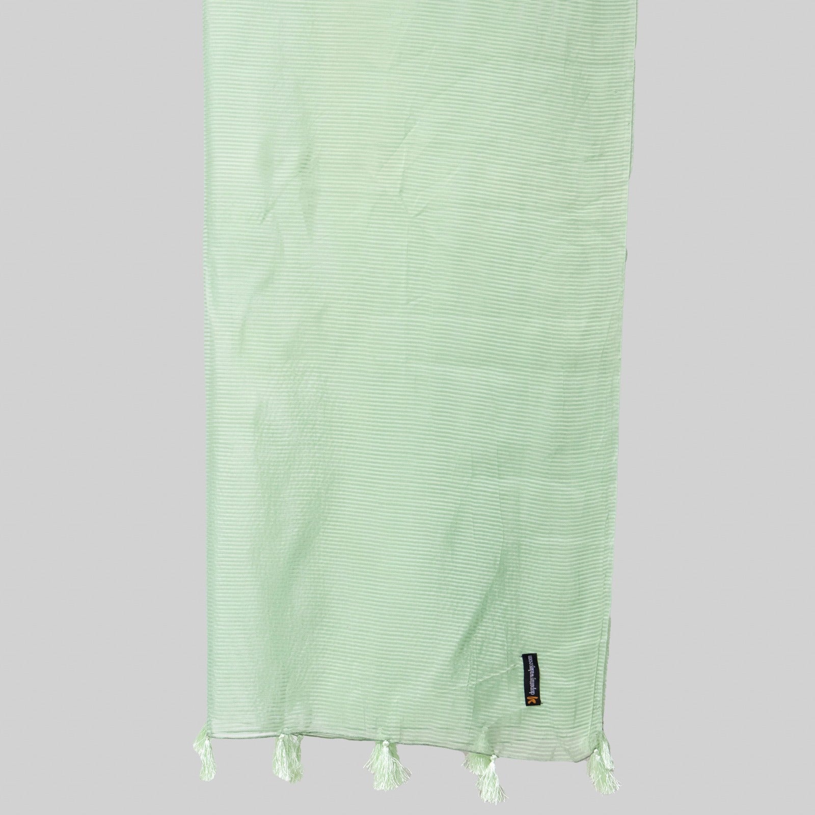 Organza Pastel Green Striped with Tussle Dupatta