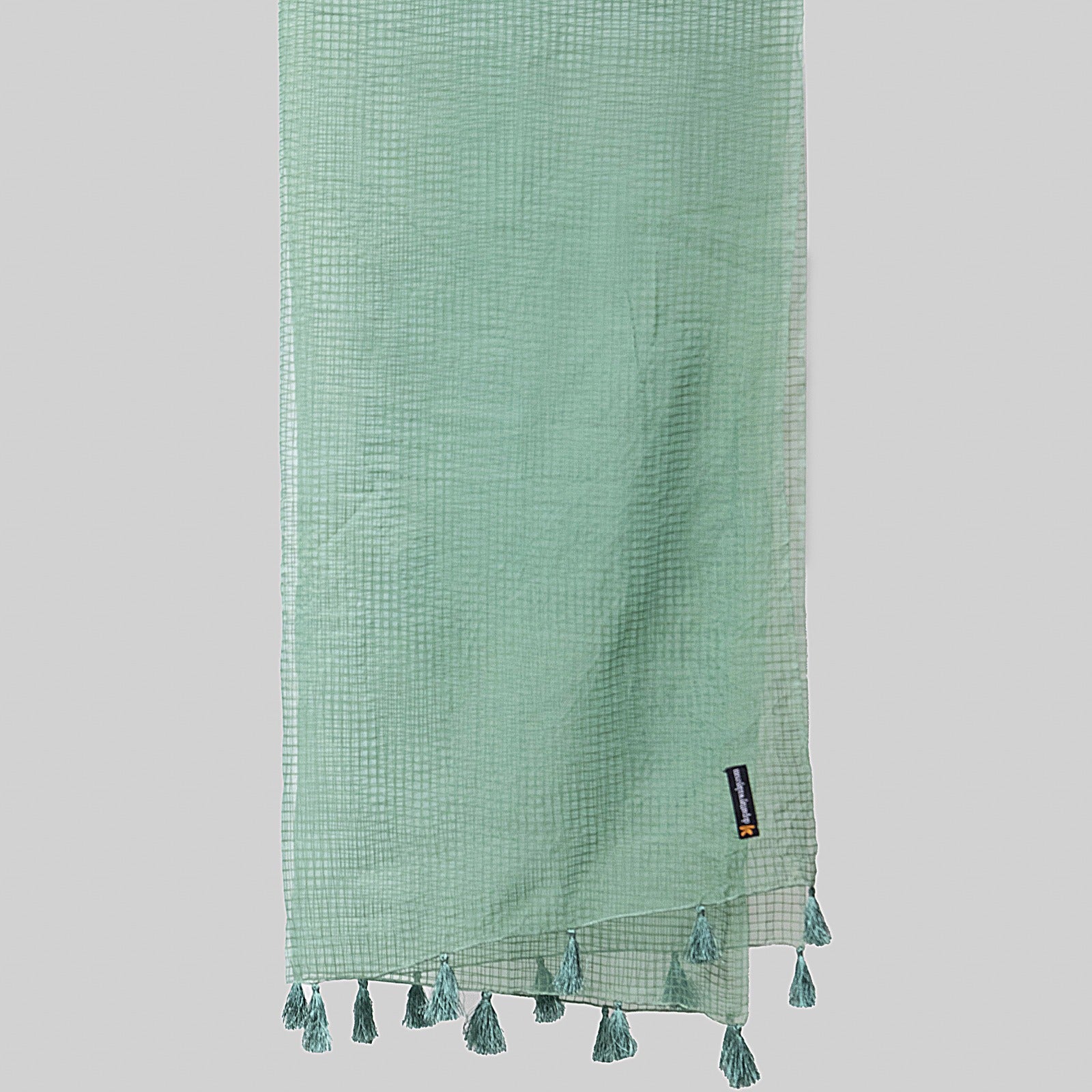 Organza Sea Green Checkered with Tussle Dupatta