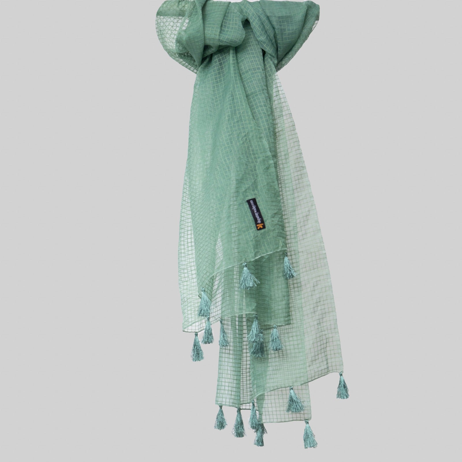 Organza Sea Green Checkered with Tussle Dupatta