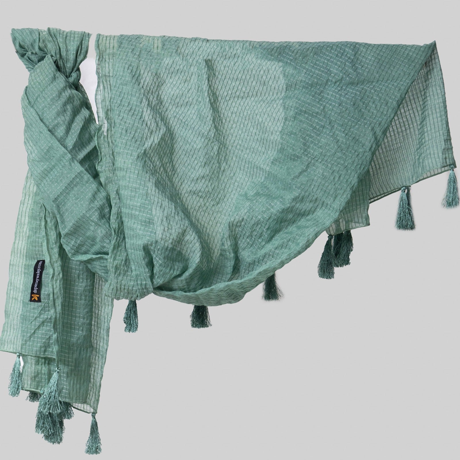 Organza Sea Green Checkered with Tussle Dupatta