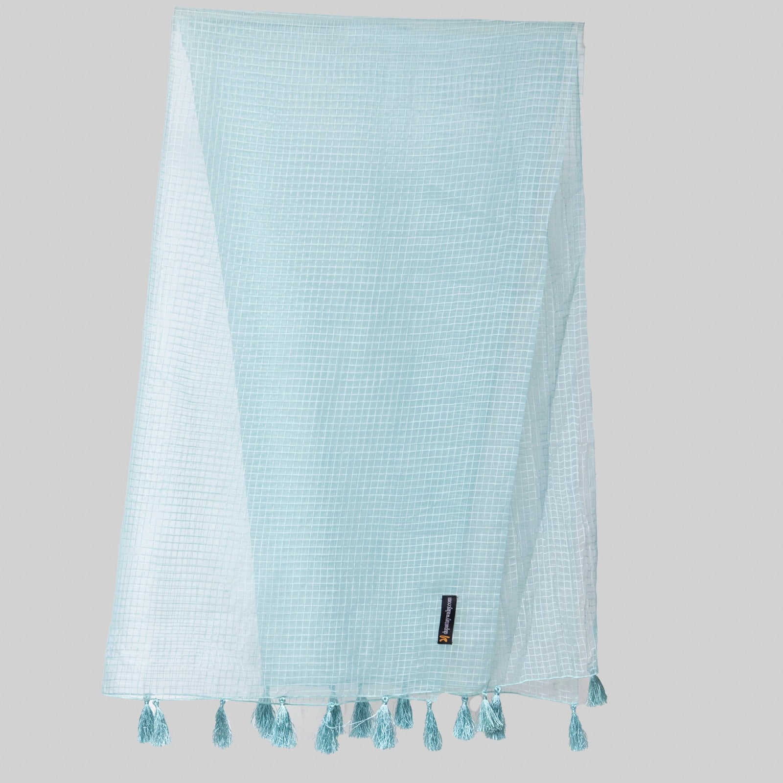 Organza Ocean Blue Checkered with Tussle Dupatta