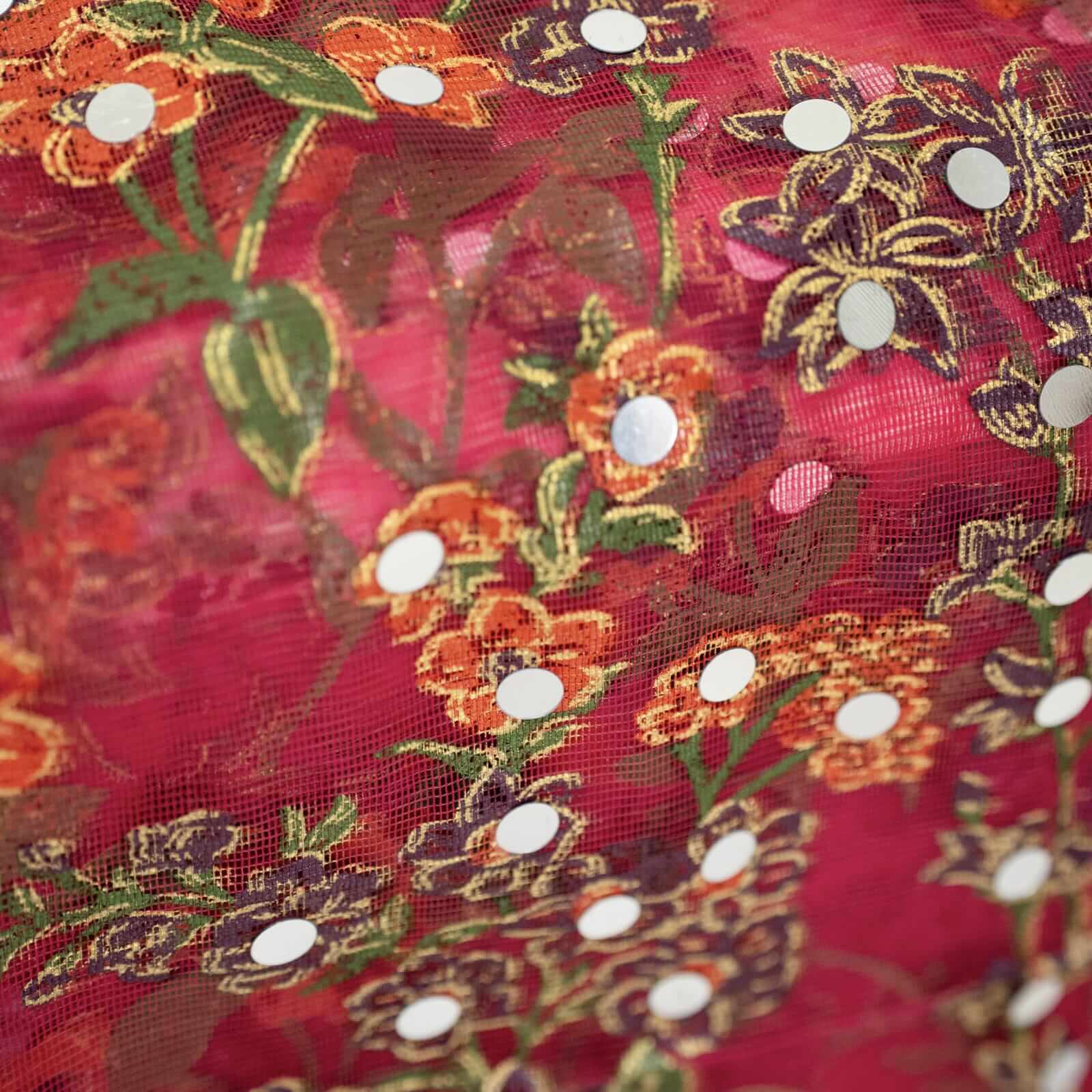 Net Shocking Pink Botanical Block Printed Gota Patti with Mirror Work Dupatta
