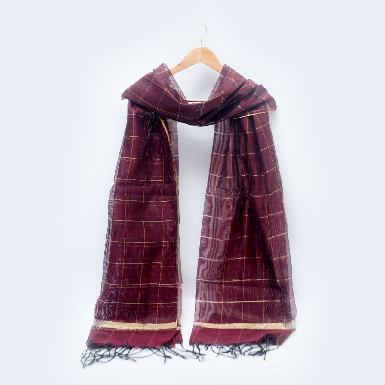 Woven Khaddi Maroon Golden Checkered Dupatta