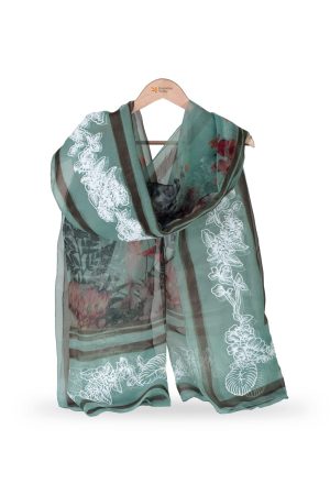 Organza Mint Green Floral Printed With Embossed Border Dupatta