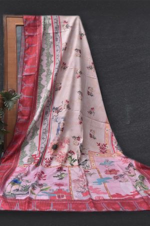 Poly Lawn Light Pink Floral Printed Dupatta