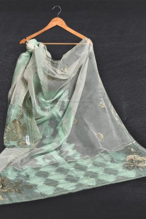 Organza Pale Turquoise Embroidered Dupatta