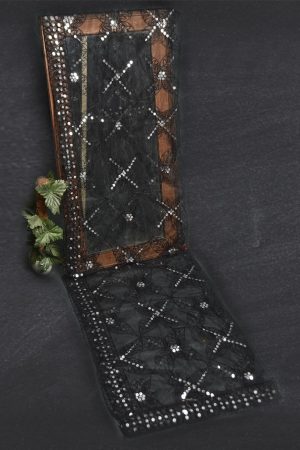Net Black Embroidered All Sided Lace Dupatta
