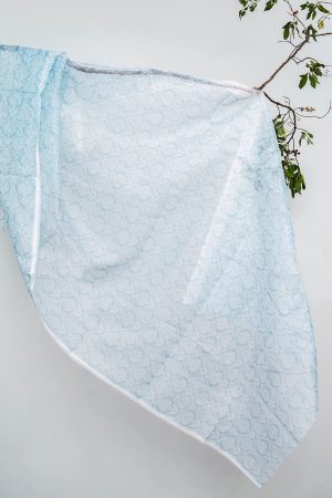 Cotton Net Organza Blue and White Damask Printed Dupatta