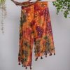 Organza Maroon Orange Tie Dye Embroidered Two Sided Tussle With Mirror Work Dupatta