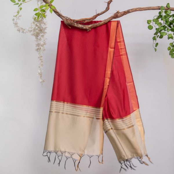 Cotton Silk Red All Sided Border Dupatta