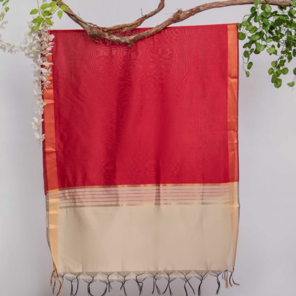 Cotton Silk Red All Sided Border Dupatta