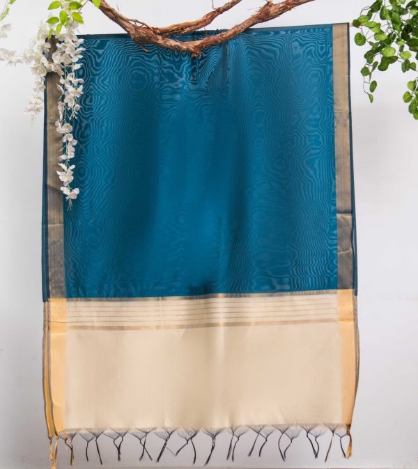 Cotton Silk Cerulean Blue All Sided Border Dupatta