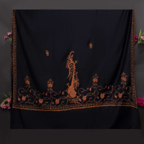 Pashmina Black Abstract Boti Dhar Sozni Embroidered Shawl