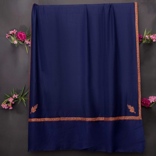 Woolen Pashmina Navy Blue Hashidaar Sozni Embroidered Shawl