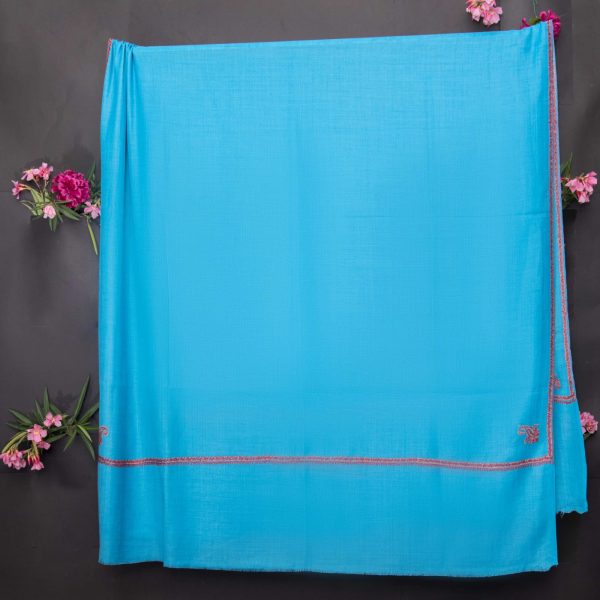 Pashmina Sky Blue Hashidaar Sozni Embroidered Shawl