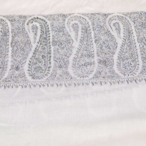 Pashmina White Paladar Sozni Embroidered Border Shawl