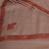 Woolen Pashmina Camel Hashidaar Sozni Embroidered Shawl