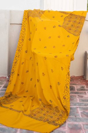 Woolen Pashmina Mustard Abstract Boti Dhar Sozni Embroidered Shawl