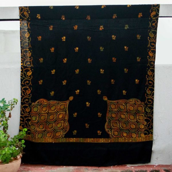 Woolen Pashmina Black Abstract Palladar Boti Sozni Embroidered Shawl