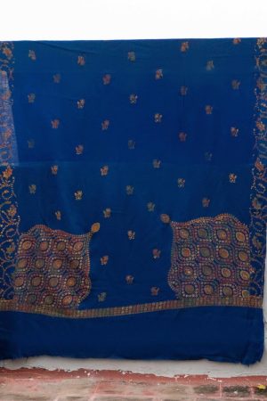 Woolen Pashmina Blue Abstract Palladar Boti Sozni Embroidered Shawl