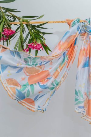 Silk Goose Gray Pomegranate Printed Scarf