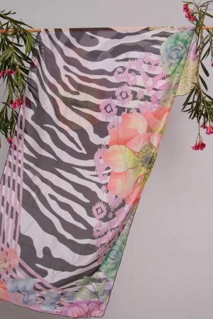 Silk Floral Zebra Printed Scarf