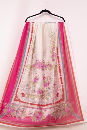 Silk Pink Floral Printed Dupatta