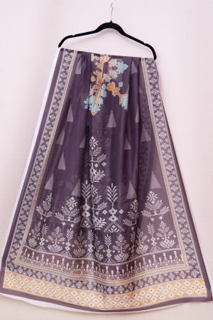 Silk Cubic Plum Printed Dupatta