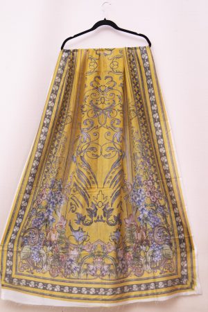 Silk Mustard Yellow Flowers Printed Dupatta